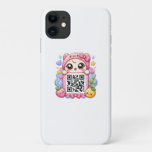 Cute Kawaii Pink QR Code Character Floral Pastel R iPhone 11 Case