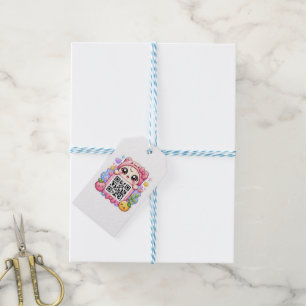 Cute Kawaii Pink QR Code Character Floral Pastel R Gift Tags