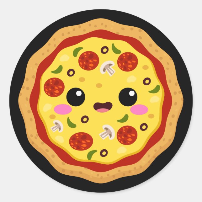 cute Kawaii pizza food Classic Round Sticker (Front)