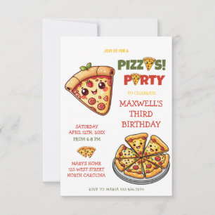 Cute Kawaii Pizza Party kids Birthday  Invitation