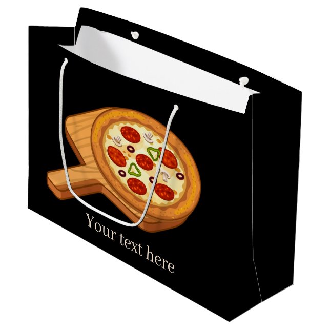 cute Kawaii pizza party lovers add text  Large Gift Bag (Front Angled)