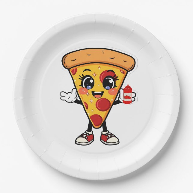 Cute Kawaii Pizza Slice Paper Plates Fun Party Foo (Front)