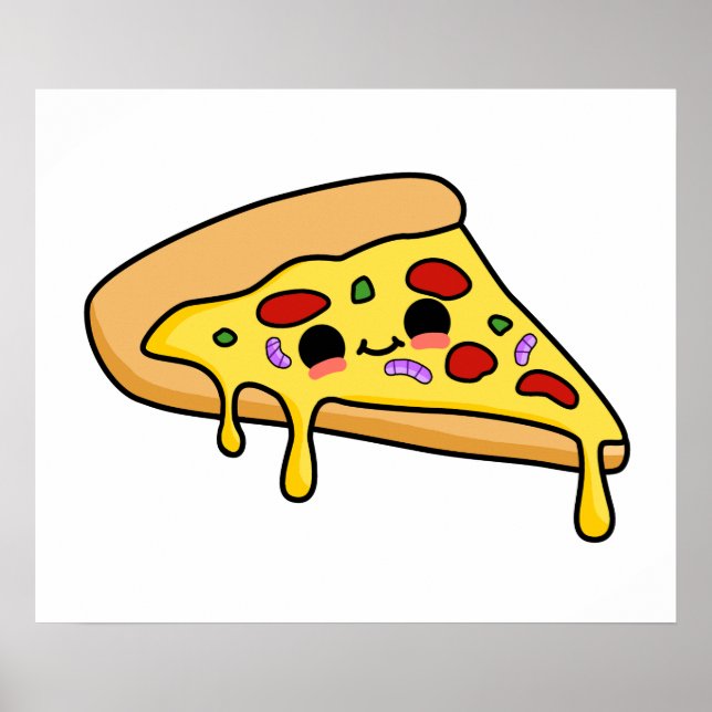 Cute Kawaii Pizza Slice Poster (Front)
