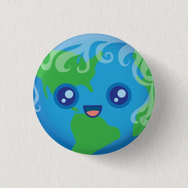 Cute Kawaii Planet Earth Character 3 Cm Round Badge (Front)