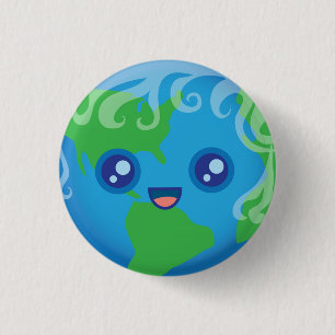 Cute Kawaii Planet Earth Character 3 Cm Round Badge