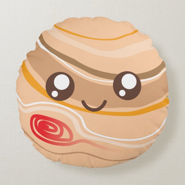 Cute Kawaii Planet Jupiter Round Cushion (Front)
