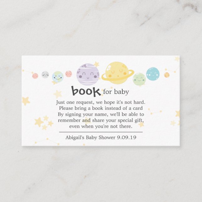 Cute Kawaii Planets with Stars Books for Baby Enclosure Card (Front)