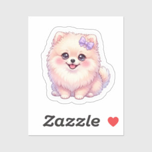 Cute Kawaii Pomeranian Puppy Dog Purple Bow Pastel