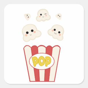 Cute Kawaii Popcorn Square Sticker