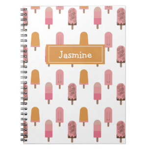 Cute Kawaii Popsicle Iced Pops Lolly Pink Monogram Notebook