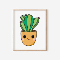 Cute Kawaii Potted Cactus Plant Art