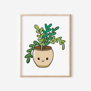 Cute Kawaii Potted Plant Art Poster
