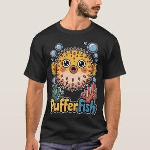 Cute Kawaii Pufferfish In Colourful Coral Reef T-Shirt