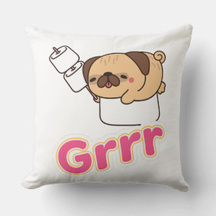 Cute Kawaii Pug Dog with Marshmallows Grrr Cushion