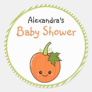 Cute Kawaii Pumpkin Baby Shower Classic Round Sticker