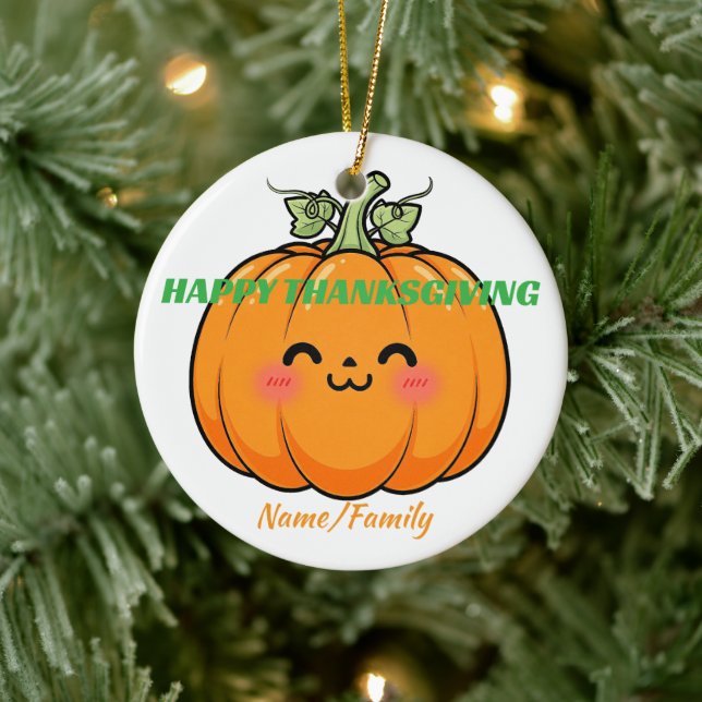 Cute Kawaii Pumpkin Face - Thanksgiving Ceramic Tree Decoration (Tree)