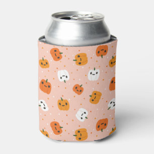 Cute Kawaii Pumpkin Faces Pattern Can Cooler