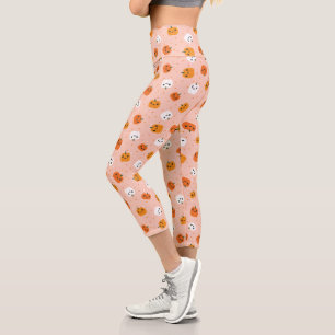 Cute Kawaii Pumpkin Faces Pattern Capri Leggings