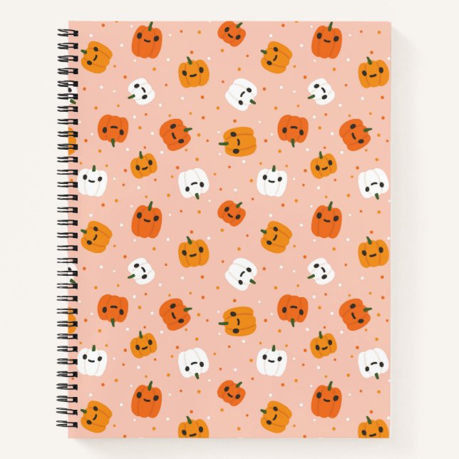 Cute Kawaii Pumpkin Faces Pattern Notebook (Front)