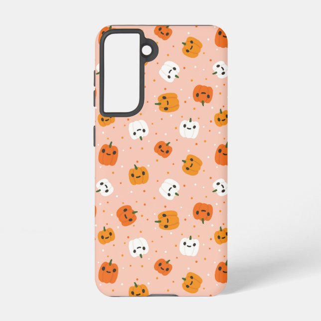Cute Kawaii Pumpkin Faces Pattern Samsung Galaxy S21 Case (Back)