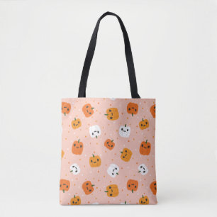 Cute Kawaii Pumpkin Faces Pattern Tote Bag