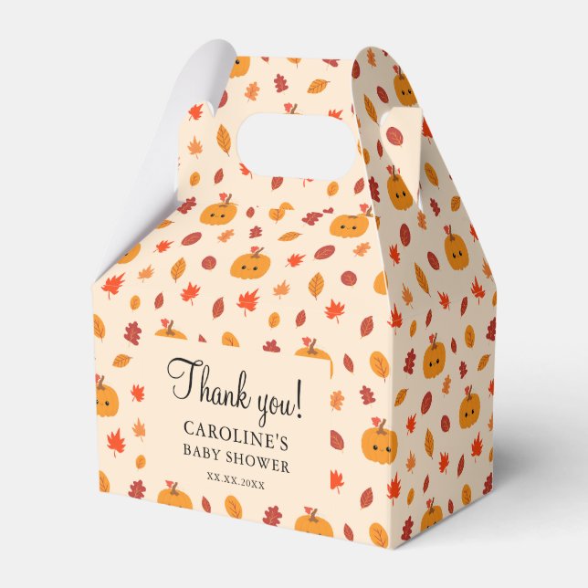 Cute Kawaii Pumpkin Fall Autumn Leaves Baby Shower Favour Box (Front Side)