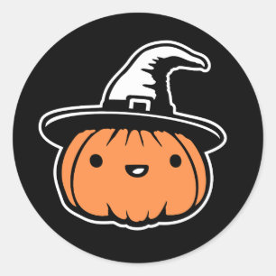 Cute Kawaii Pumpkin Wearing Witch Hat Halloween Classic Round Sticker