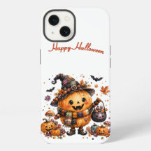 Cute Kawaii Pumpkin Witch Halloween Watercolor Aut