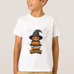 Cute Kawaii Pumpkin Witch Happy Halloween T-Shirt