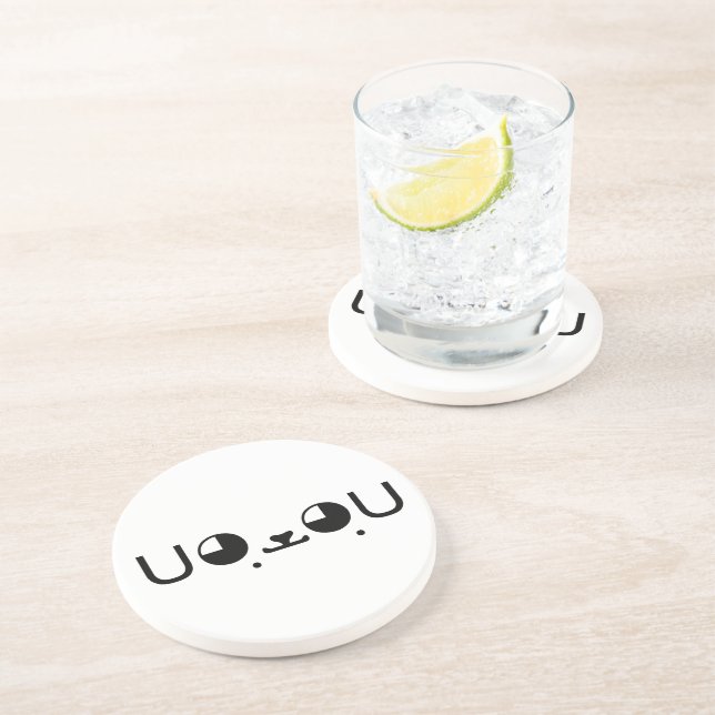 Cute Kawaii Puppy Dog Japanese Kaomoji Emoticon Coaster (Side)