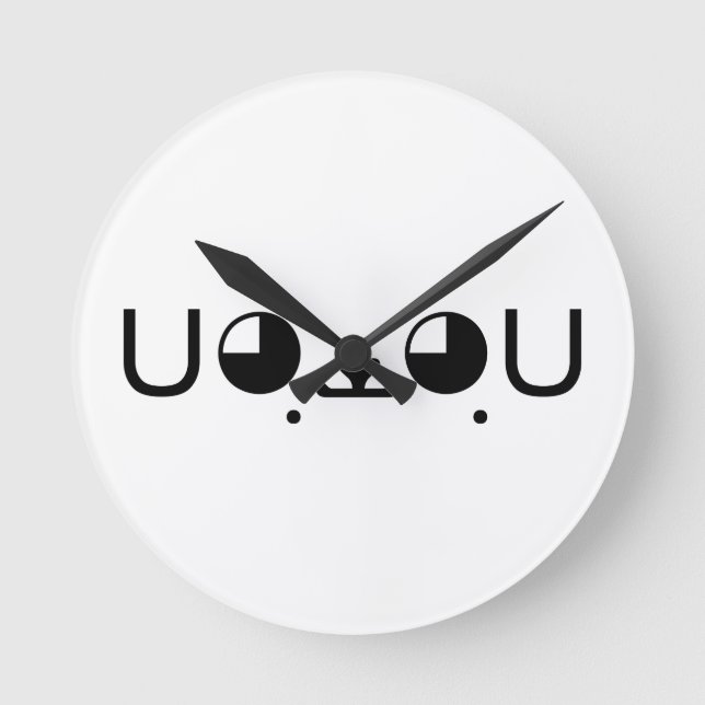 Cute Kawaii Puppy Dog Japanese Kaomoji Emoticon Round Clock (Front)