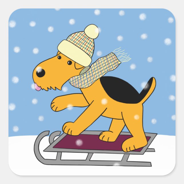Cute Kawaii Puppy Dog on Sled Sticker (Front)