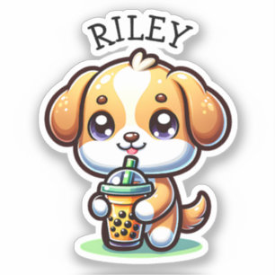 Cute Kawaii Puppy Dog with Bubble Tea Personalised
