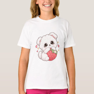 Cute Kawaii puppy hugging strawberry  T-Shirt