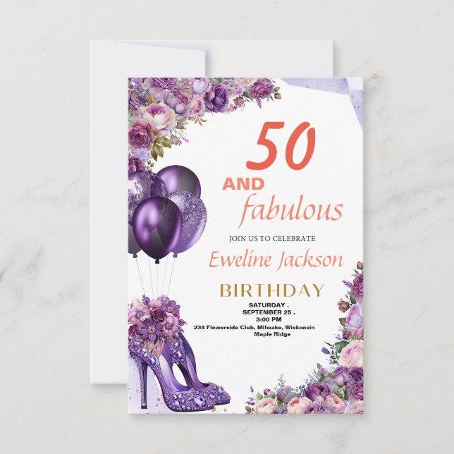 Cute Kawaii Purple Birthday Invitation (Front)