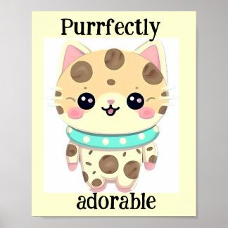 Cute Kawaii Purrfectly Adorable Cat Poster