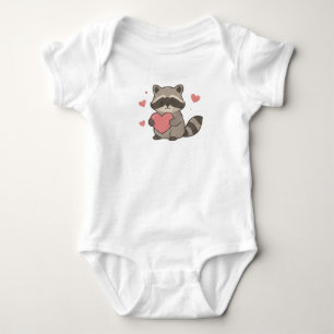 Cute Kawaii Racoon Holding Heart Forest Wildlife Baby Bodysuit