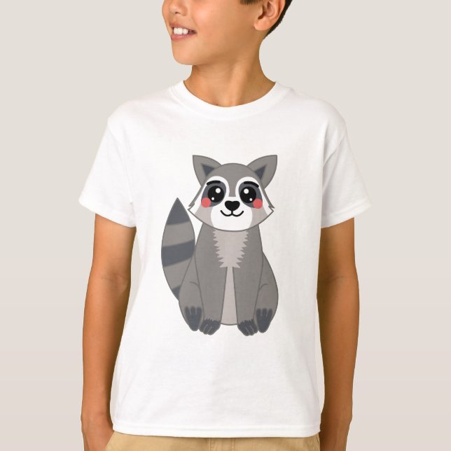 Cute Kawaii Racoon Illustration T-Shirt (Front)