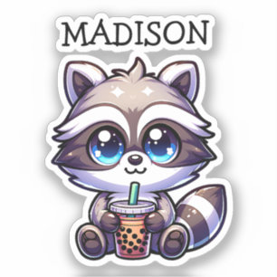 Cute Kawaii Racoon with Bubble Tea Personalised