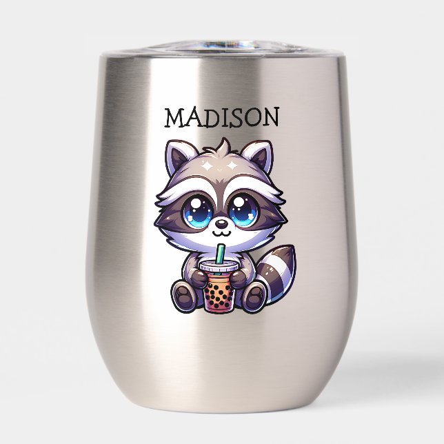 Cute Kawaii Racoon with Bubble Tea Personalised (Front)