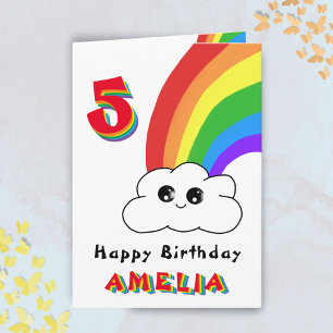 Cute Kawaii Rainbow Cloud Kids Happy Birthday Card