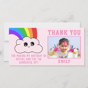 Cute Kawaii Rainbow Cloud Thank you Birthday Card