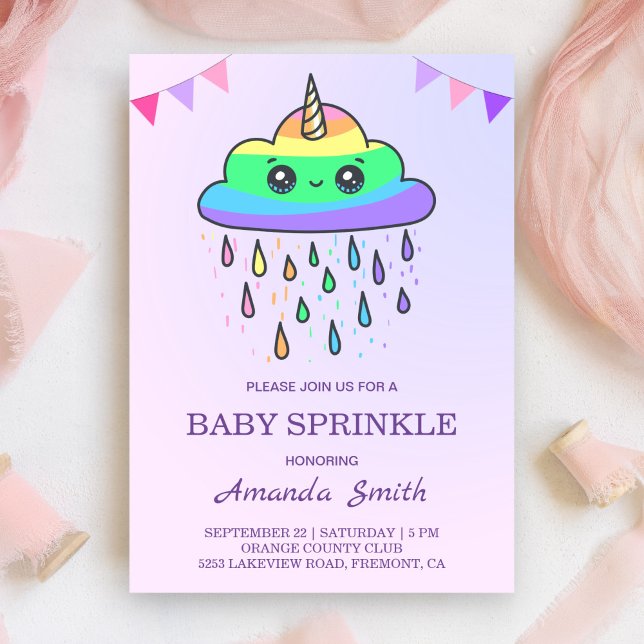 Cute Kawaii Rainbow Cloud Unicorn Baby Sprinkle Invitation (Creator Uploaded)
