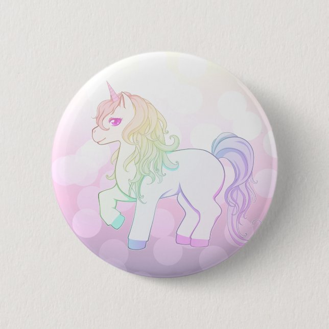 Cute kawaii rainbow coloured unicorn pony 6 cm round badge (Front)