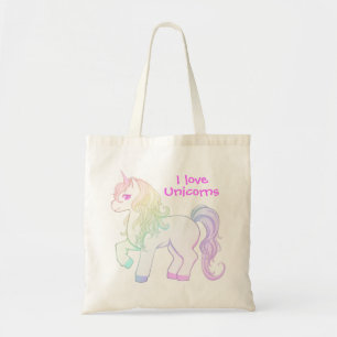 Cute kawaii rainbow coloured unicorn pony tote bag