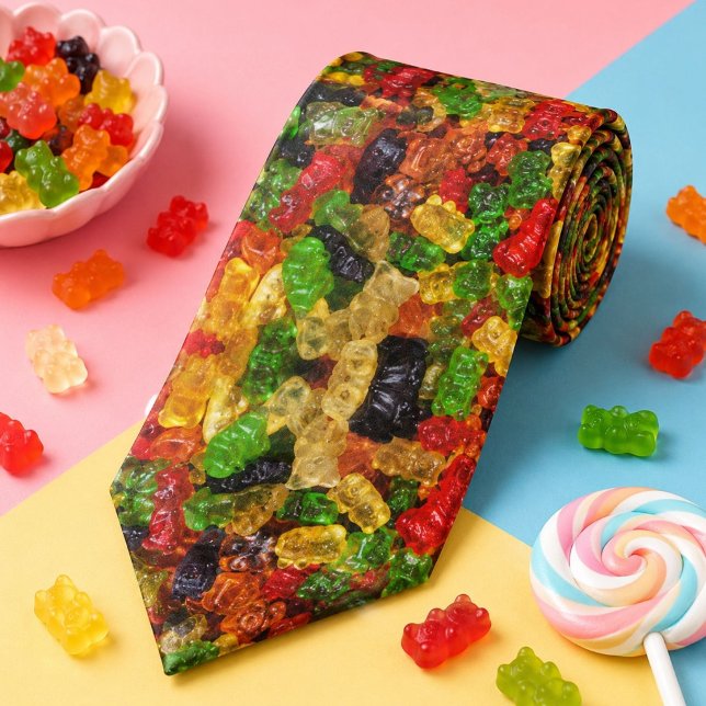 cute kawaii rainbow colourful candy bear gummy tie (cute kawaii rainbow colorful candy bear gummy neck tie)