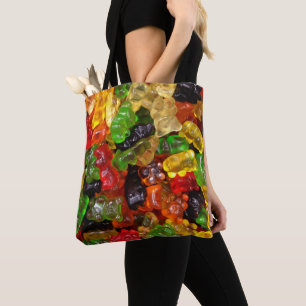 cute kawaii rainbow colourful candy bear gummy tote bag