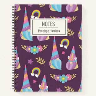Cute Kawaii Rainbow Gnomes Pattern Personalised Notebook