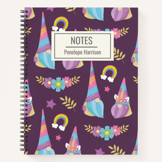 Cute Kawaii Rainbow Gnomes Pattern Personalised Notebook (Front)