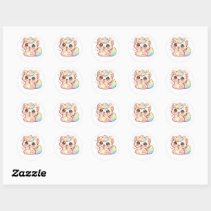 Cute Kawaii Rainbow Kitten Pastel Fluffy Cat Stick Classic Round Sticker